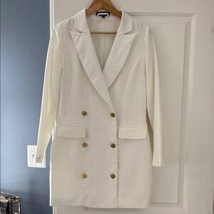 Elegant White Double-Breasted Women's blazer dress